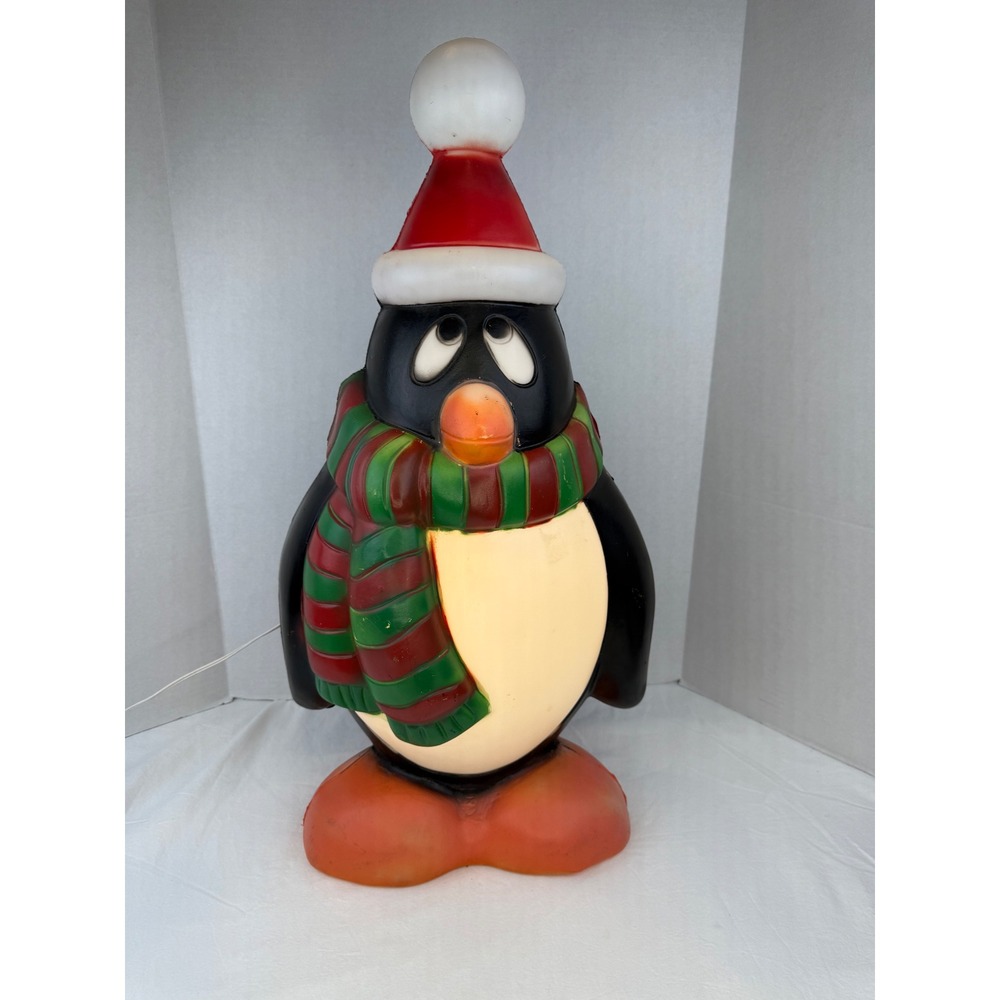 General Foam Plastics Penguin‎ Blow Mold Christmas Vintage Santa Hat Scarf 29"